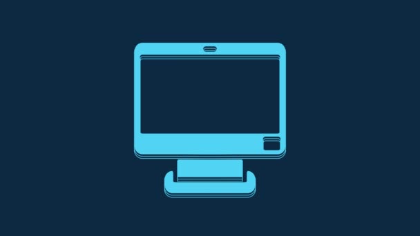 蓝色计算机监视器屏幕图标孤立在蓝色背景上 电子设备 前面的景色4K视频运动图形动画 — 图库视频影像