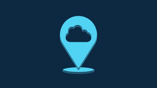 Ícone Nuvem Localização Azul Isolado Fundo Azul Animação Gráfica Movimento — Vídeo de Stock