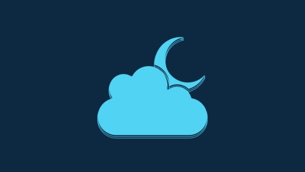 Niebieska Chmura Ikoną Księżyca Niebieskim Tle Chmurny Znak Nocny Symbol — Wideo stockowe