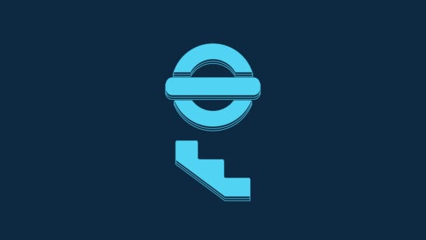 Icono Subterráneo Azul Londres Aislado Sobre Fondo Azul Animación Gráfica — Vídeo de stock