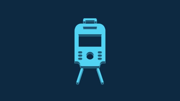 Blue Tram Railway Icon Isolated Blue Background Public Transportation Symbol — Stock video