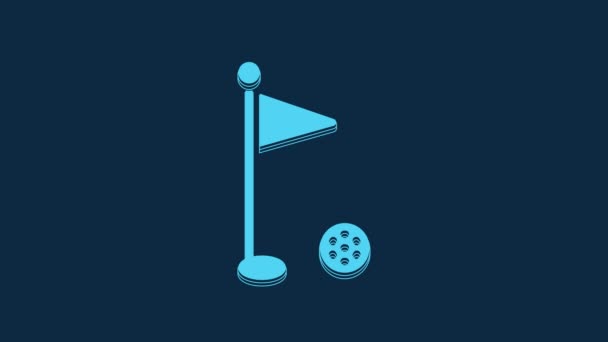 青の背景に隔離された青のゴルフ旗のアイコン ゴルフ用具か付属品 4Kビデオモーショングラフィックアニメーション — ストック動画