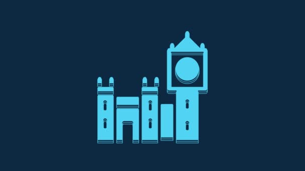 Modrá Big Ben Věž Ikona Izolované Modrém Pozadí Symbol Londýna — Stock video