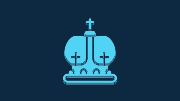 Icono Corona Británica Azul Aislado Sobre Fondo Azul Animación Gráfica — Vídeo de stock