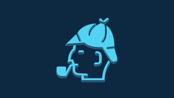 Blue Sherlock Holmes Com Ícone Cachimbo Fumar Isolado Fundo Azul — Vídeo de Stock