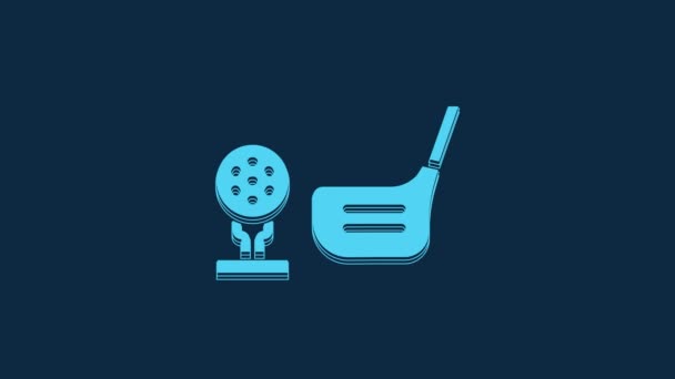 青の背景に分離ティーアイコン上の青のゴルフフラグとゴルフボール ゴルフ用具か付属品 4Kビデオモーショングラフィックアニメーション — ストック動画