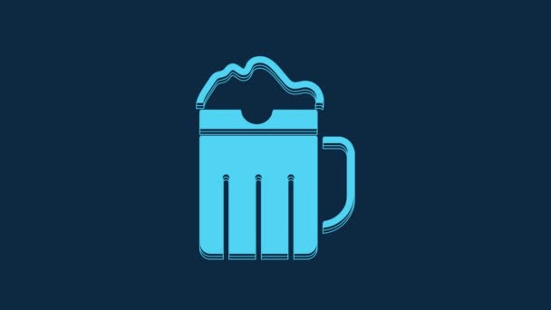 Blue Wooden Beer Mug Icon Isolated Blue Background Video Motion — Wideo stockowe