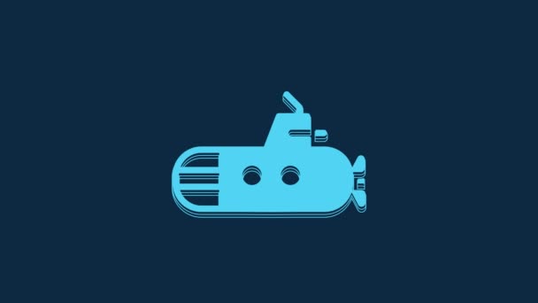 青色の背景に分離された青い潜水艦アイコン 軍用船だ 4Kビデオモーショングラフィックアニメーション — ストック動画