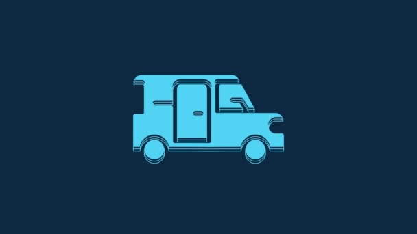 Icono Minibus Azul Aislado Sobre Fondo Azul Animación Gráfica Vídeo — Vídeo de stock