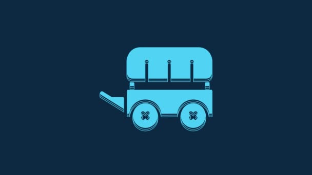 Blue Wild West Covered Wagon Icon Isolated Blue Background Video — Stok video