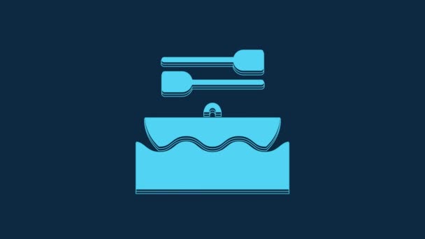Barco Azul Com Remos Ícone Isolado Fundo Azul Esportes Aquáticos — Vídeo de Stock