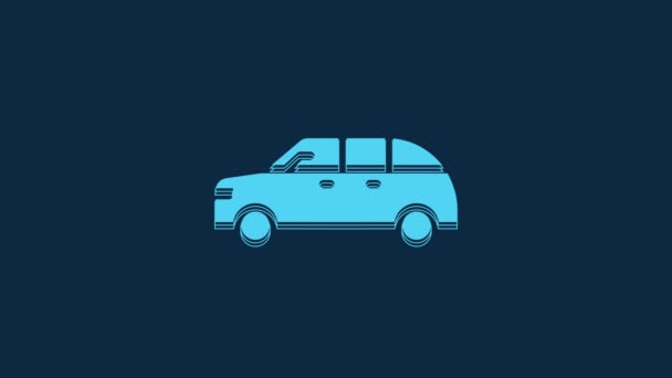 青の背景に隔離された青のハッチバック車のアイコン 4Kビデオモーショングラフィックアニメーション — ストック動画