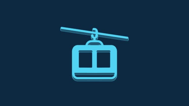 Blue Cable Car Icon Isolated Blue Background Funicular Sign Video — Stockvideo