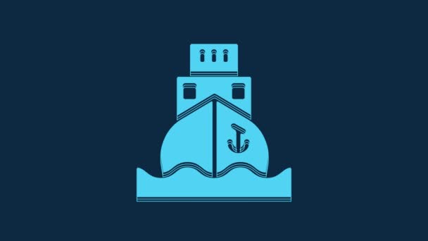Blue Cargo Ship Icon Isolated Blue Background Video Motion Graphic — Vídeo de stock
