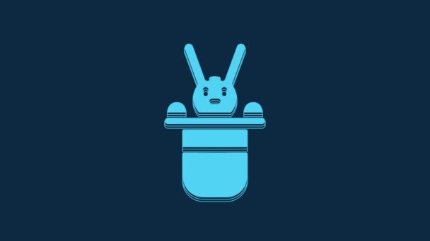 Blue Magician Hat Rabbit Icon Isolated Blue Background Magic Trick — Stockvideo