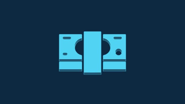 Blue Stacks Паперова Грошова Ікона Ізольована Синьому Фоні Грошові Купюри — стокове відео