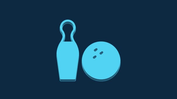 Blue Bowling Pin Bola Icono Aislado Sobre Fondo Azul Equipamiento — Vídeo de stock