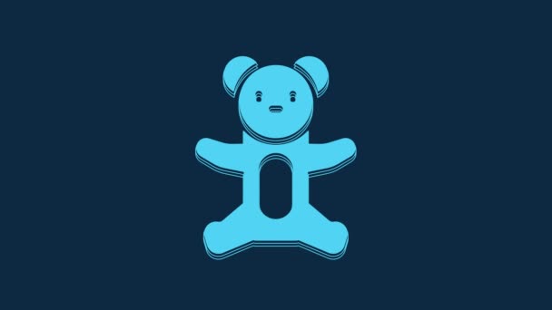 Blue Teddy Bear Plush Toy Icon Isolated Blue Background Video — Stock Video