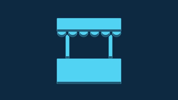 青色の背景に隔離されたブルーチケットボックスオフィスアイコン アトラクションやスポーツのチケットの販売のためのチケットブース 4Kビデオモーショングラフィックアニメーション — ストック動画