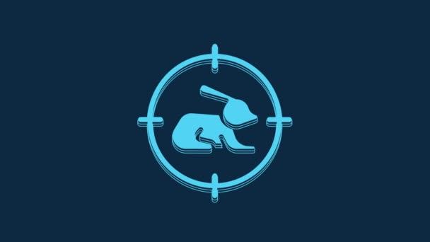Blue Hunt Rabbit Crosshairs Icon Isolated Blue Background Hunting Club — Vídeo de Stock