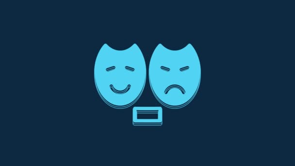 Blue Comedy Tragedy Theatrical Masks Icon Isolated Blue Background Video — Stockvideo