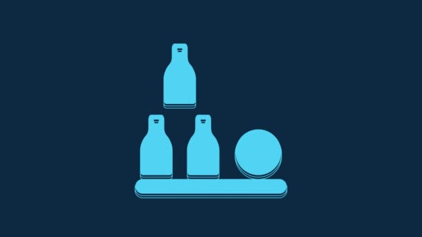 蓝色瓶子球图标孤立在蓝色背景 4K视频运动图形动画 — 图库视频影像