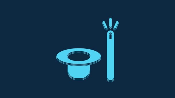 Blue Magic Hat Wand Icon Isolated Blue Background Magic Trick — Vídeo de Stock