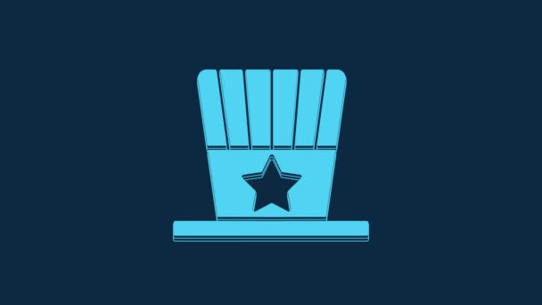 青の背景に隔離された青の愛国的なアメリカのトップハットアイコン ハットおじさん アメリカの帽子独立記念日 4Kビデオモーショングラフィックアニメーション — ストック動画