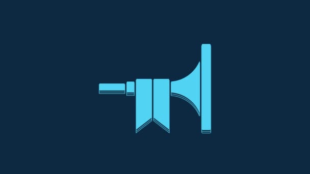Blue Musical Instrument Trumpet Icon Isolated Blue Background Video Motion — Stockvideo