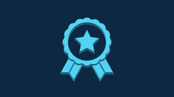 Синя Медаль Зірковою Іконою Ізольована Синьому Фоні Знак Переможця Нагороджена — стокове відео