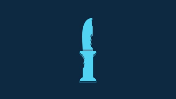 蓝色军用刀图标隔离在蓝色背景 4K视频运动图形动画 — 图库视频影像