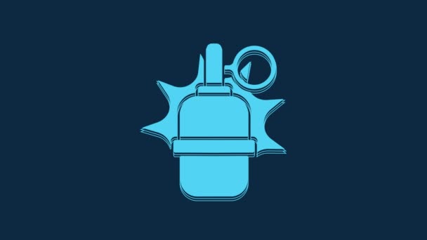 Blue Hand Grenade Icon Isolated Blue Background Bomb Explosion Video — Stock Video