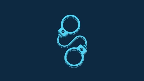 Blue Handcuffs Icon Isolated Blue Background Video Motion Graphic Animation — Stockvideo