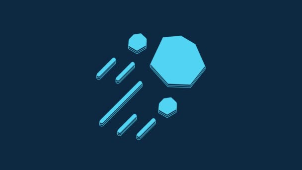 Icono Piedra Voladora Azul Aislado Sobre Fondo Azul Animación Gráfica — Vídeo de stock