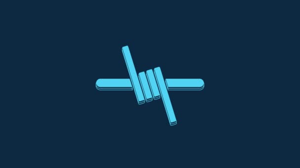 青の背景に隔離された青の有刺鉄線アイコン 4Kビデオモーショングラフィックアニメーション — ストック動画