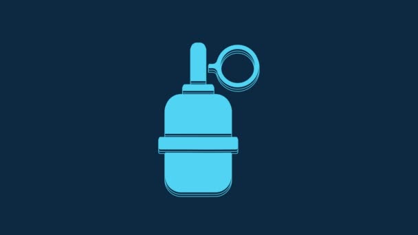 Blue Hand Grenade Icon Isolated Blue Background Bomb Explosion Video — Vídeo de Stock
