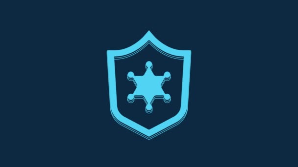 Blue Police Badge Icon Isolated Blue Background Sheriff Badge Sign — Stockvideo