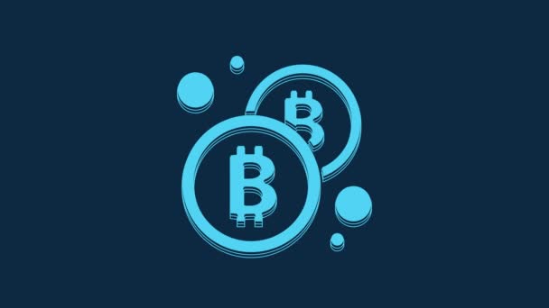 Blue Cryptocurrency Coin Bitcoin Icon Isolated Blue Background Physical Bit — Stock videók