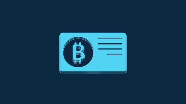 Niebieska Karta Kredytowa Ikoną Bitcoina Niebieskim Tle Płatność Online Wypłata — Wideo stockowe