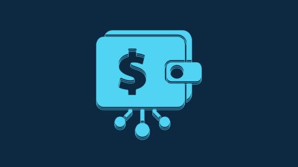 Blue Cryptocurrency Wallet Icon Isolated Blue Background Wallet Bitcoin Sign — 비디오