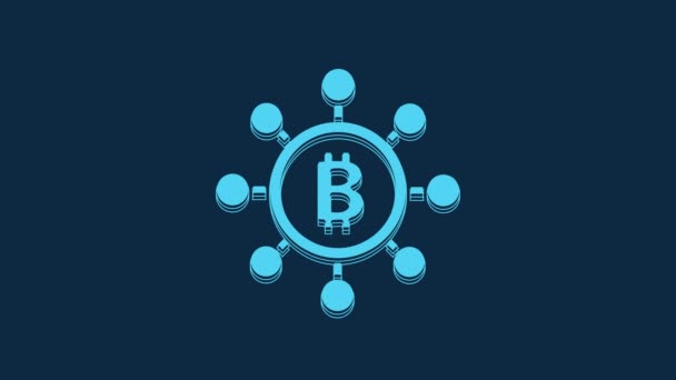 Blue Blockchain Technology Bitcoin Icon Isolated Blue Background Abstract Geometric — Video