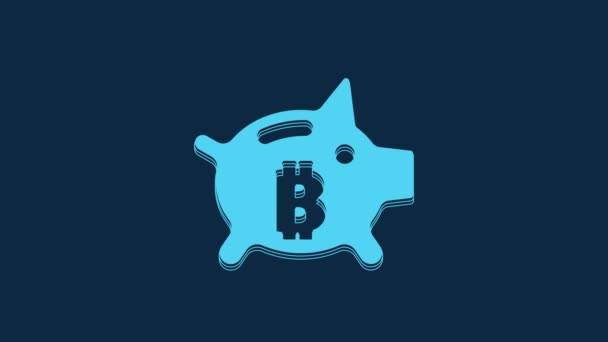 Μπλε Piggy Τράπεζα Bitcoin Εικονίδιο Απομονώνονται Μπλε Φόντο Εξοικονόμηση Εικονιδίων — Αρχείο Βίντεο