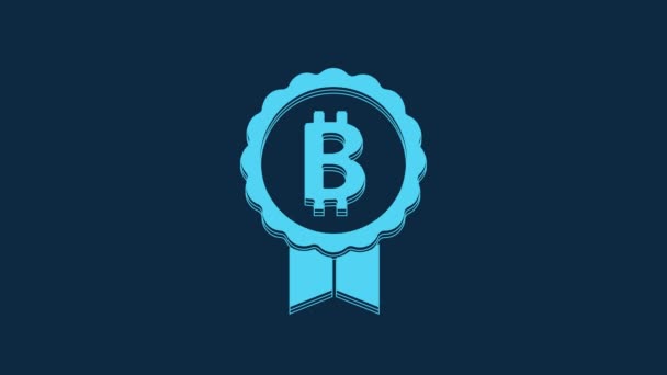 Синий Символ Криптовалюты Bitcoin Выделен Синем Фоне Физическая Монета Безопасная — стоковое видео