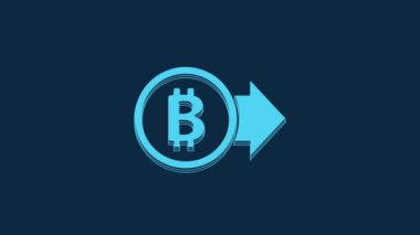 Blue Cryptocurrency coin Bitcoin icon isolated on blue background. Physical bit coin. Blockchain based secure crypto currency. 4K Video motion graphic animation.