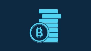 Blue Cryptocurrency coin Bitcoin icon isolated on blue background. Physical bit coin. Blockchain based secure crypto currency. 4K Video motion graphic animation.