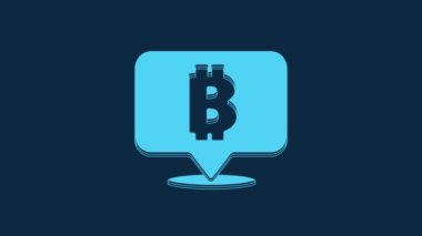 Blue Cryptocurrency coin Bitcoin icon isolated on blue background. Physical bit coin. Blockchain based secure crypto currency. 4K Video motion graphic animation.