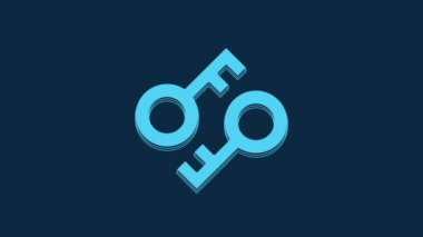 Blue Cryptocurrency key icon isolated on blue background. Concept of cyber security or private key, digital key with technology interface. 4K Video motion graphic animation.