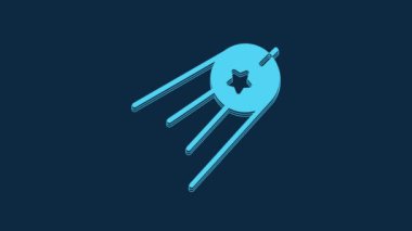 Blue Satellite icon isolated on blue background. 4K Video motion graphic animation.