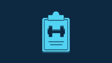 Blue Sport training program or fitness plan icon isolated on blue background. 4K Video motion graphic animation.