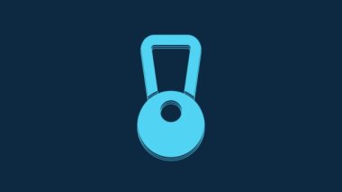 Blue Kettlebell icon isolated on blue background. Sport equipment. 4K Video motion graphic animation.